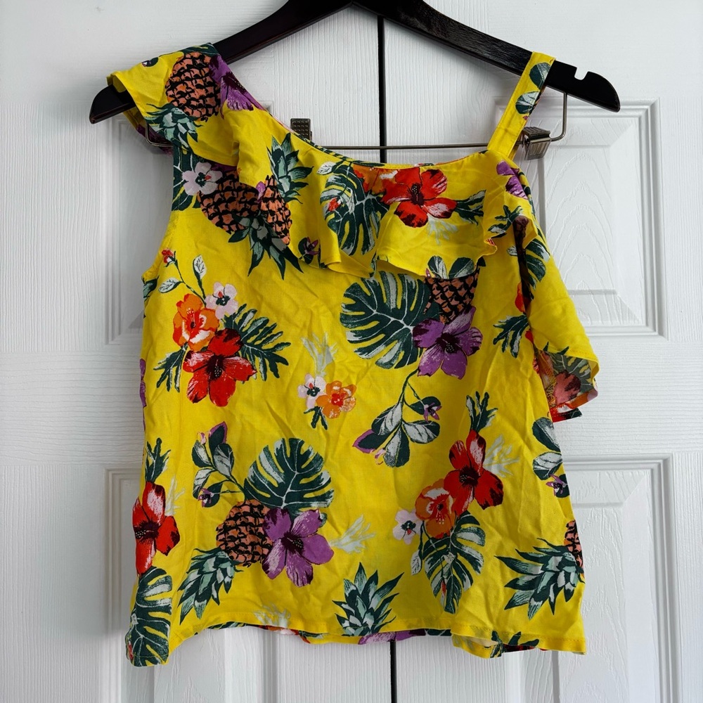 NWT H&M Tropical Floral Yellow Girls Top 100% Viscose Size 16